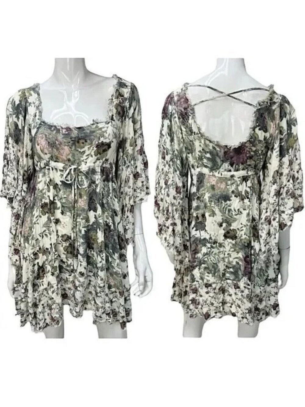 Free People Heart of Gold Ivory Floral Babydoll Mini Dress - Picture 2 of 8